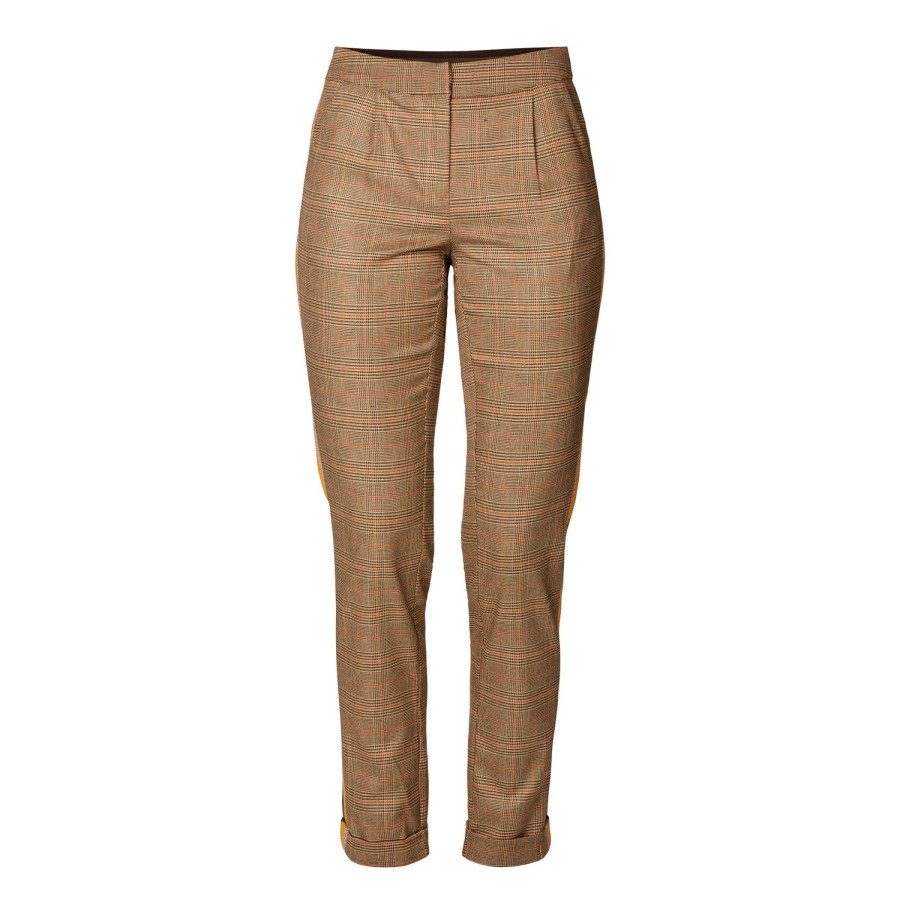 Vrouwen Geisha Fashion | Geisha Pantalon Check En Lurex Bies 91532-10 Camel