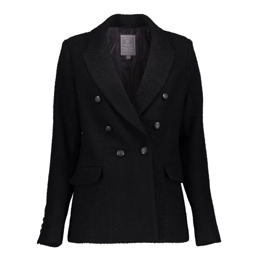 Vrouwen Geisha Fashion | Geisha Dames Tweed Double Breasted Blazer 35804-10 Zwart