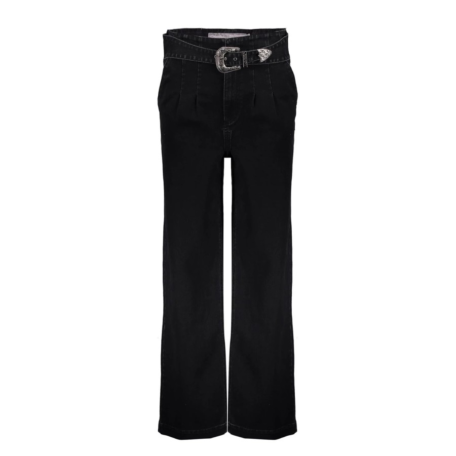 Vrouwen Geisha Fashion | Geisha Dames Wide Leg Jeans Met Riem 31514-10 Black Denim