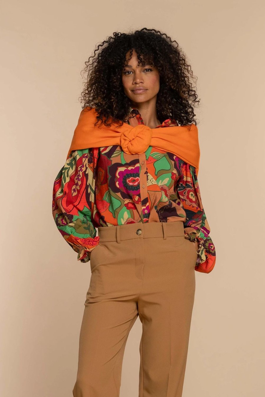 Vrouwen Geisha Fashion | Geisha Dames Blouse Met Print 33692-20 Camel