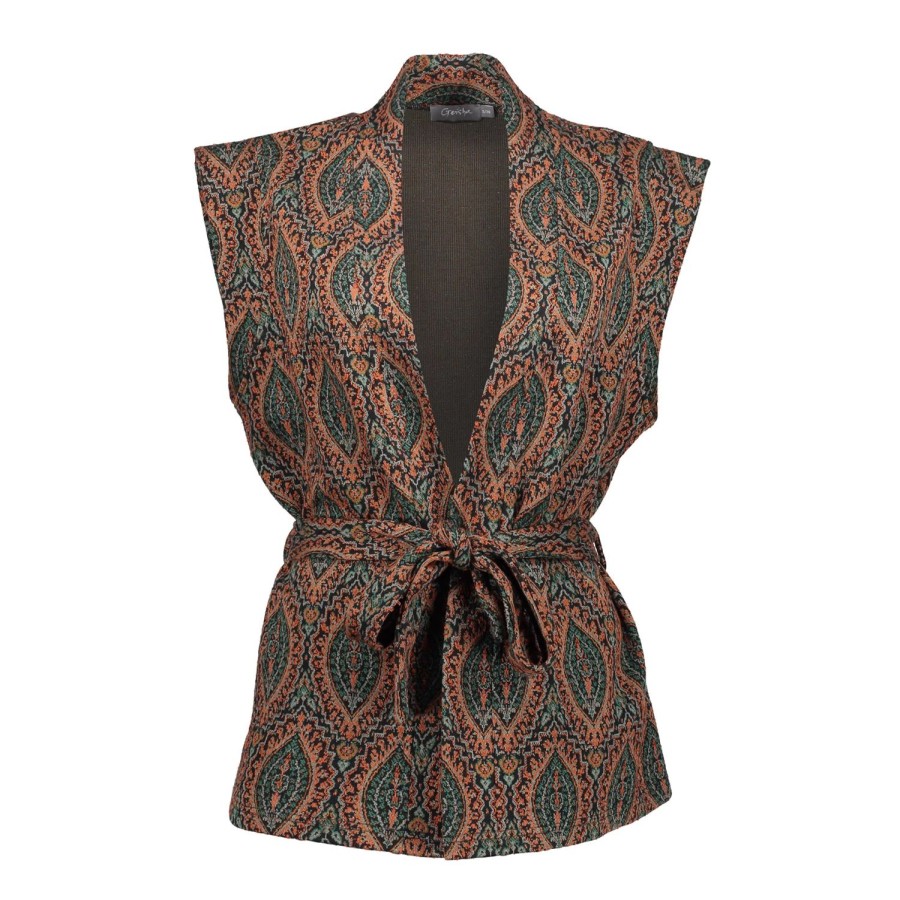 Vrouwen Geisha Fashion | Geisha Dames Gilet Met Paisley Print 35902-20 Zwart