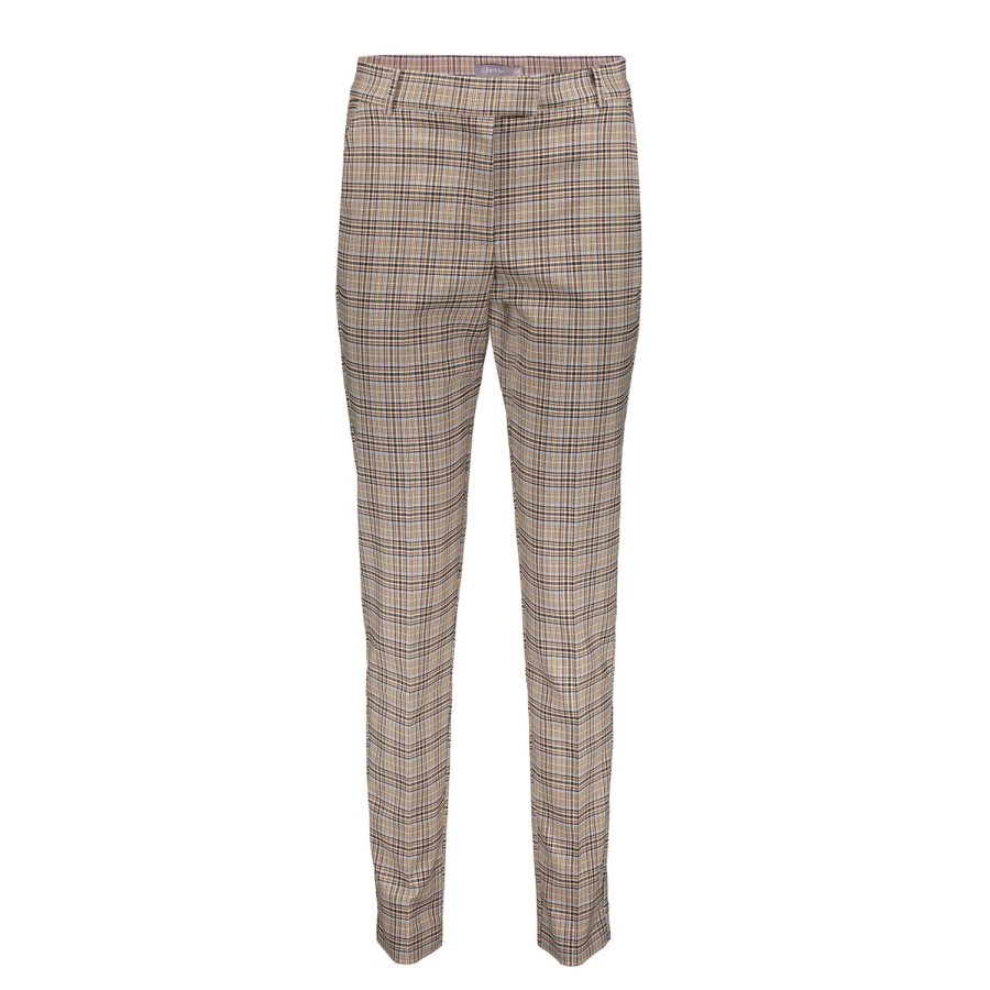 Vrouwen Geisha Fashion | Geisha Checkered Slim Fit Pantalon 21890-99 Sand