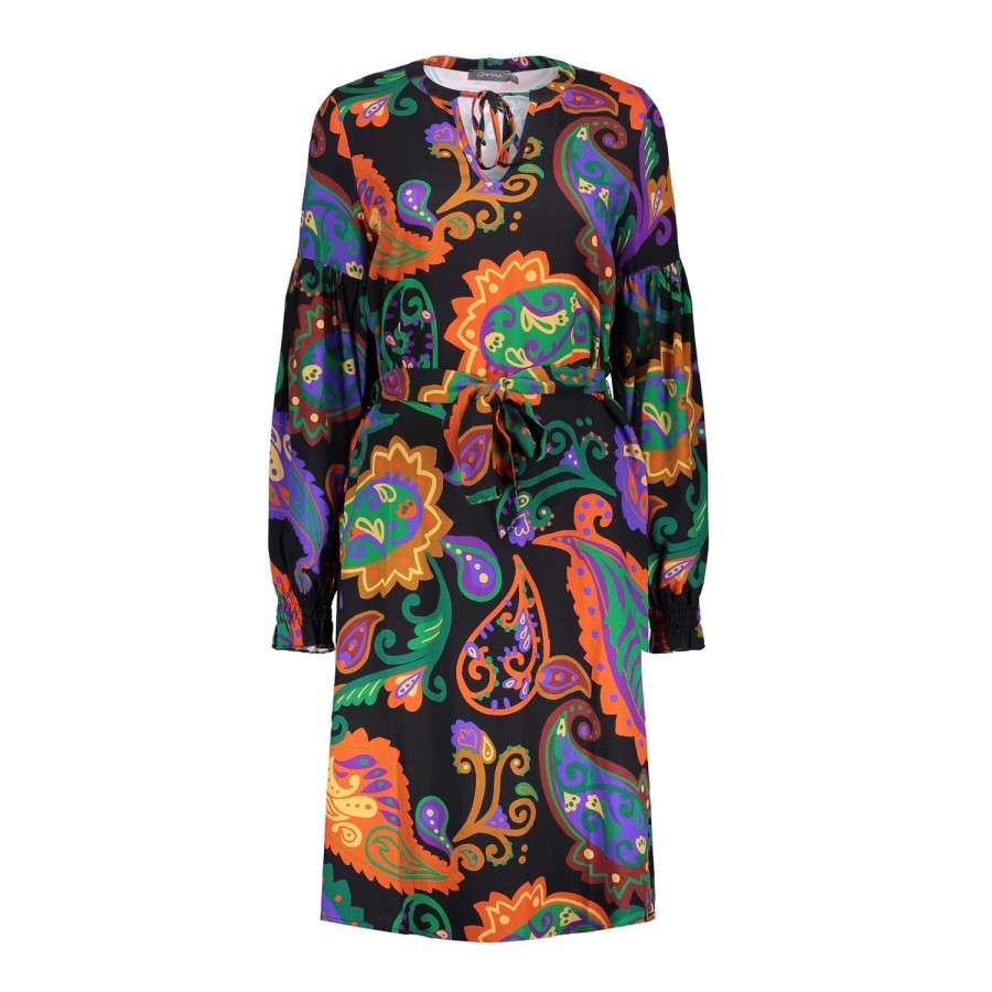 Vrouwen Geisha Fashion | Geisha Dames Jurk Met Paisley Print 37627-20 Zwart