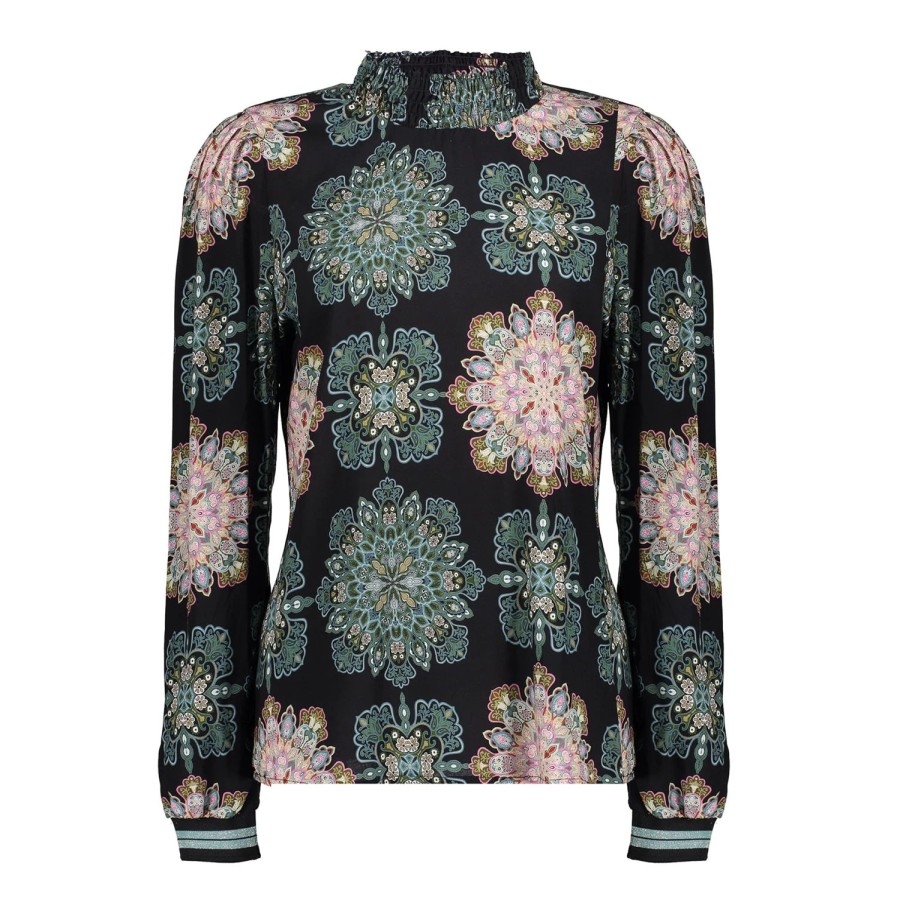 Vrouwen Geisha Fashion | Geisha Dames Top Met Print 33947-20 Zwart