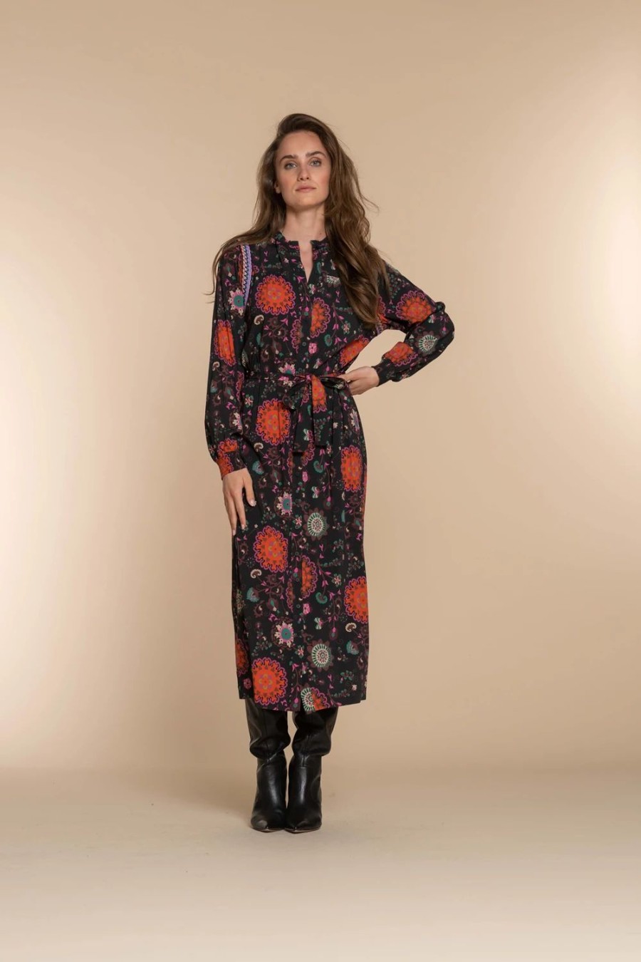 Vrouwen Geisha Fashion | Geisha Dames Blouse Jurk Met Print 37635-20 Zwart