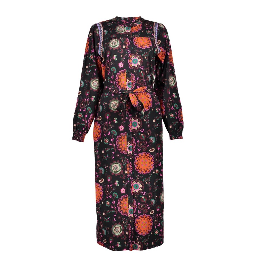 Vrouwen Geisha Fashion | Geisha Dames Blouse Jurk Met Print 37635-20 Zwart