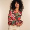 Vrouwen Geisha Fashion | Geisha Dames Top Met Bloemenprint 33958-20 Zwart