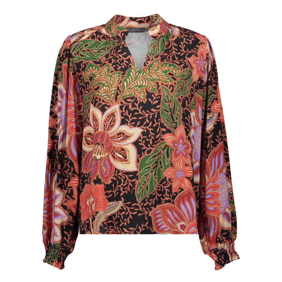 Vrouwen Geisha Fashion | Geisha Dames Top Met Bloemenprint 33958-20 Zwart