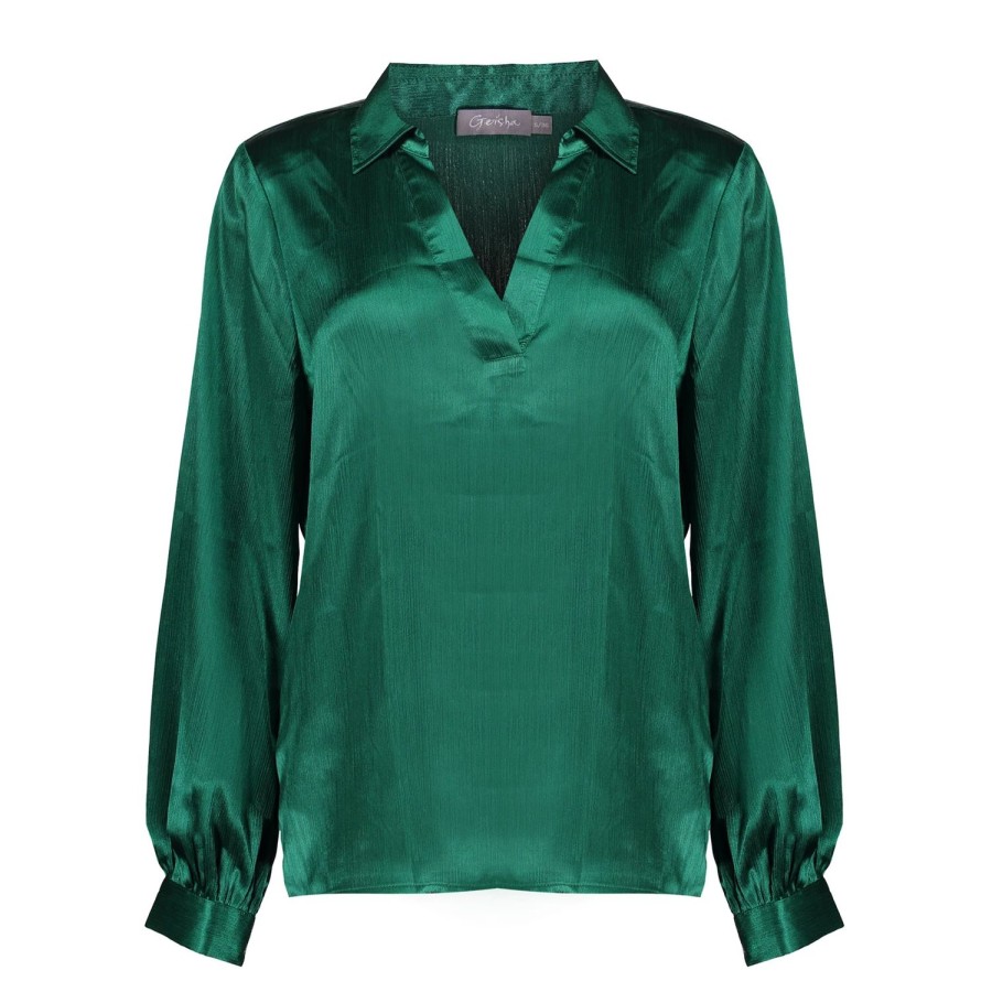 Vrouwen Geisha Fashion | Geisha Dames Satijnlook Top 33855-14 Groen