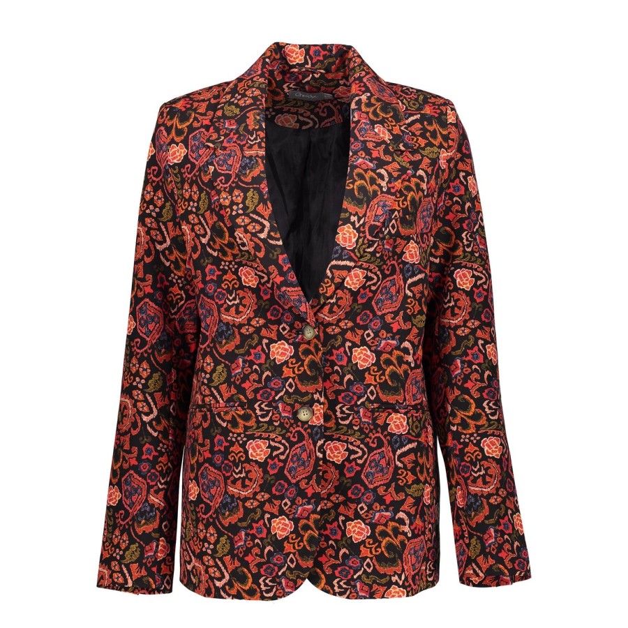 Vrouwen Geisha Fashion | Geisha Dames Blazer Met Bloemenprint 35547-32 Zwart