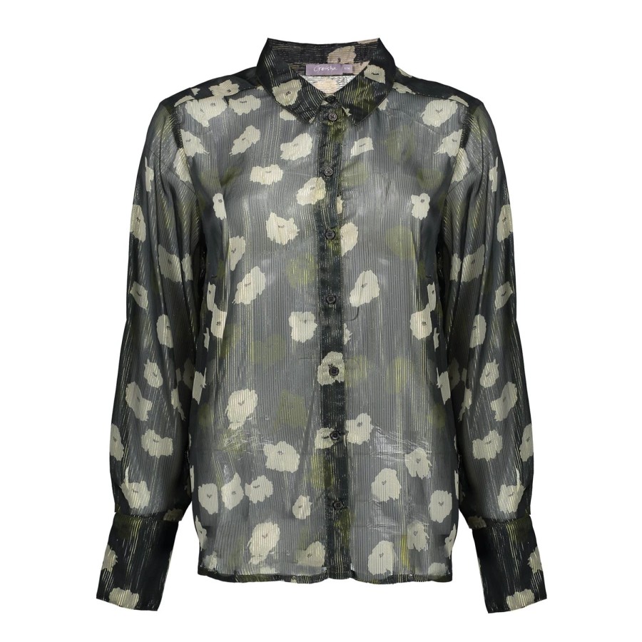 Vrouwen Geisha Fashion | Geisha Dames Lurex Blouse Met Bloemenprint 33891-81 Olive