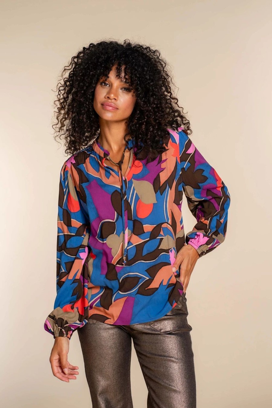 Vrouwen Geisha Fashion | Geisha Dames Top Met Bloemenprint 33951-20 Cobalt