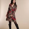 Vrouwen Geisha Fashion | Geisha Strokenjurk Animal/Flowerprint 97769-20 Zwart