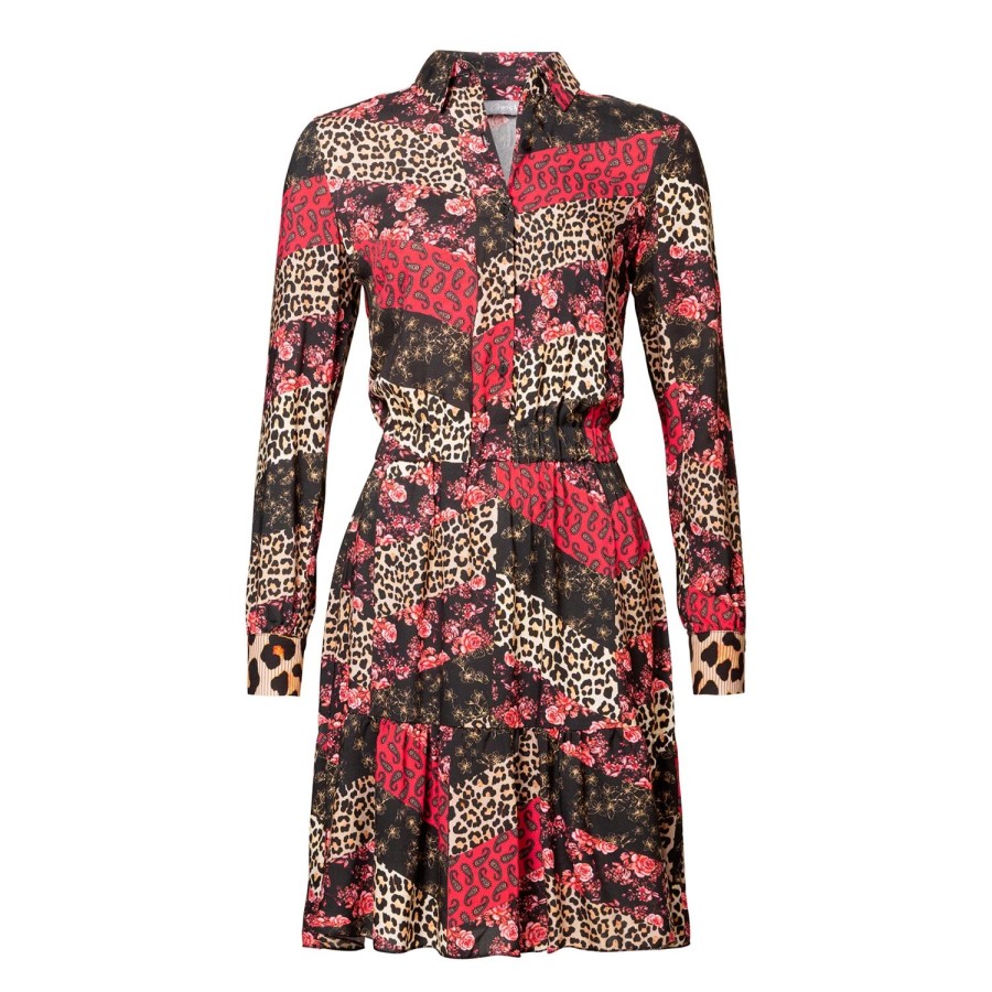 Vrouwen Geisha Fashion | Geisha Strokenjurk Animal/Flowerprint 97769-20 Zwart