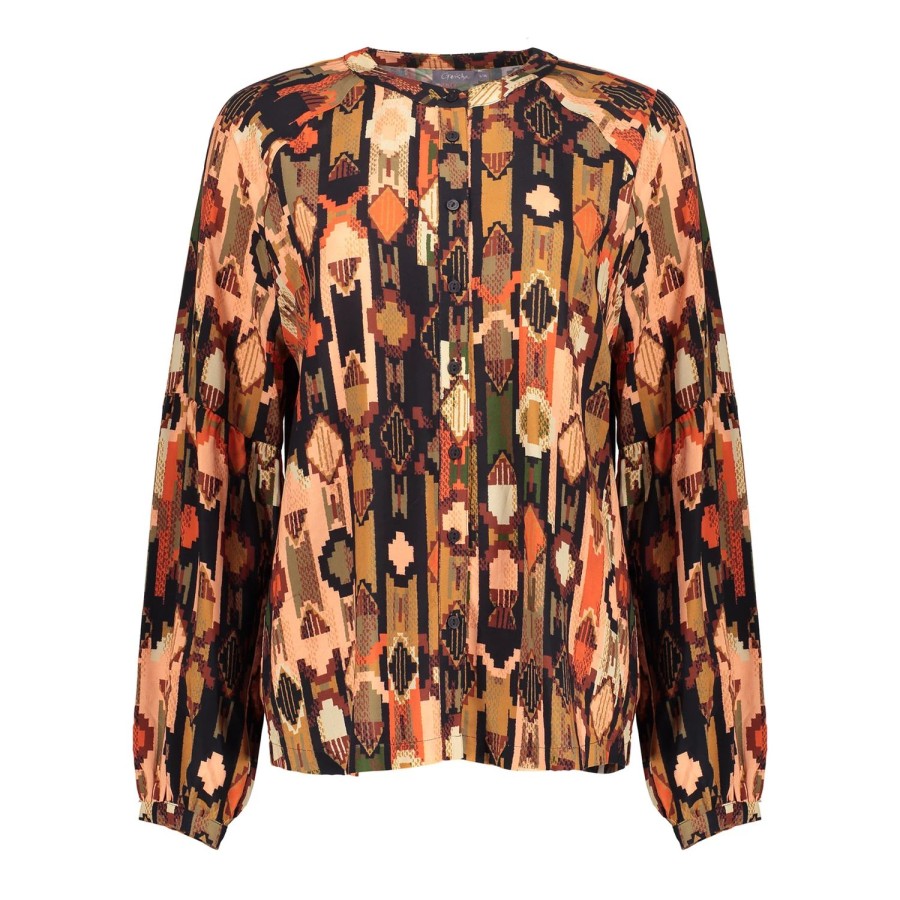 Vrouwen Geisha Fashion | Geisha Dames Blouse Met Print 33677-20 Zwart