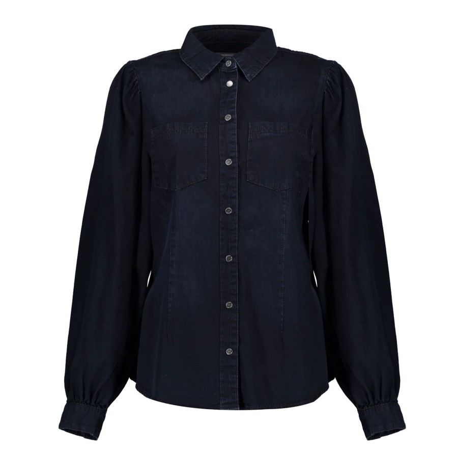 Vrouwen Geisha Fashion | Geisha Dames Denim Blouse 33508-10 Blue/Black Denim