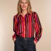 Vrouwen Geisha Fashion | Geisha Dames Blouse Met Strepen 33945-20 Zwart