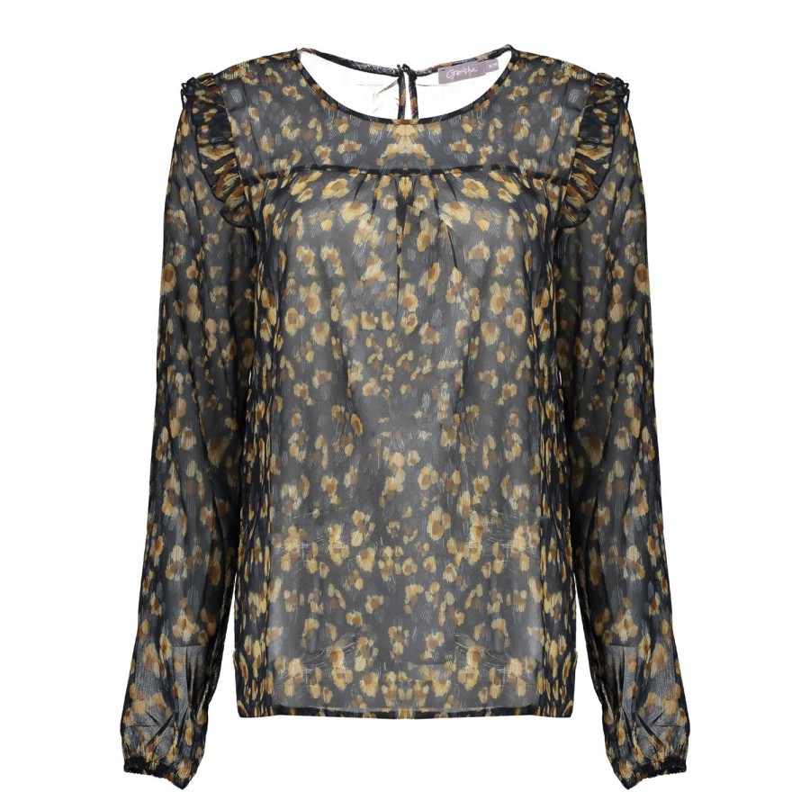 Vrouwen Geisha Fashion | Geisha Dames Mesh Top Met Bloemenprint 83757-20 Navy