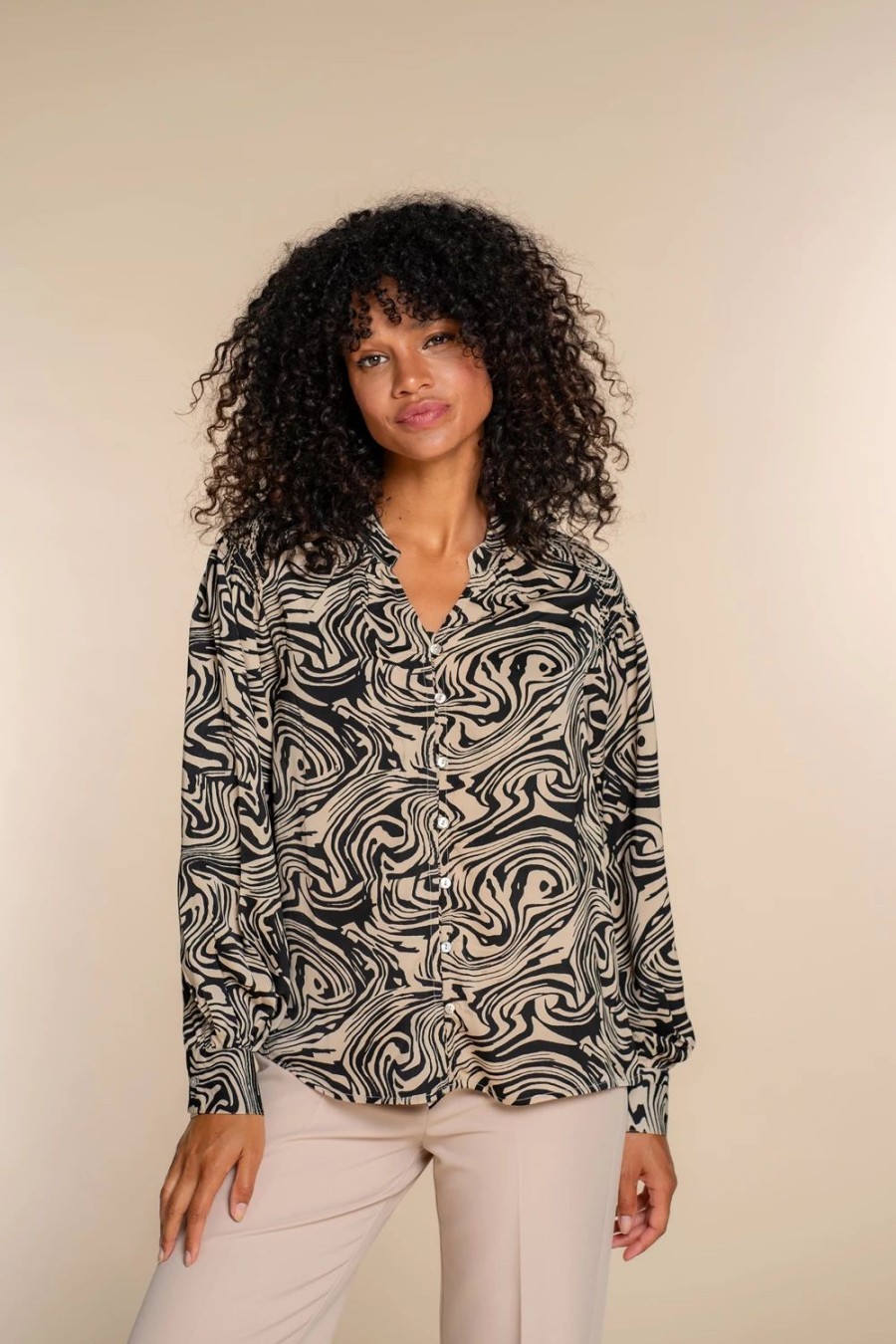 Vrouwen Geisha Fashion | Geisha Dames Blouse Met Print 33870-21 Zwart