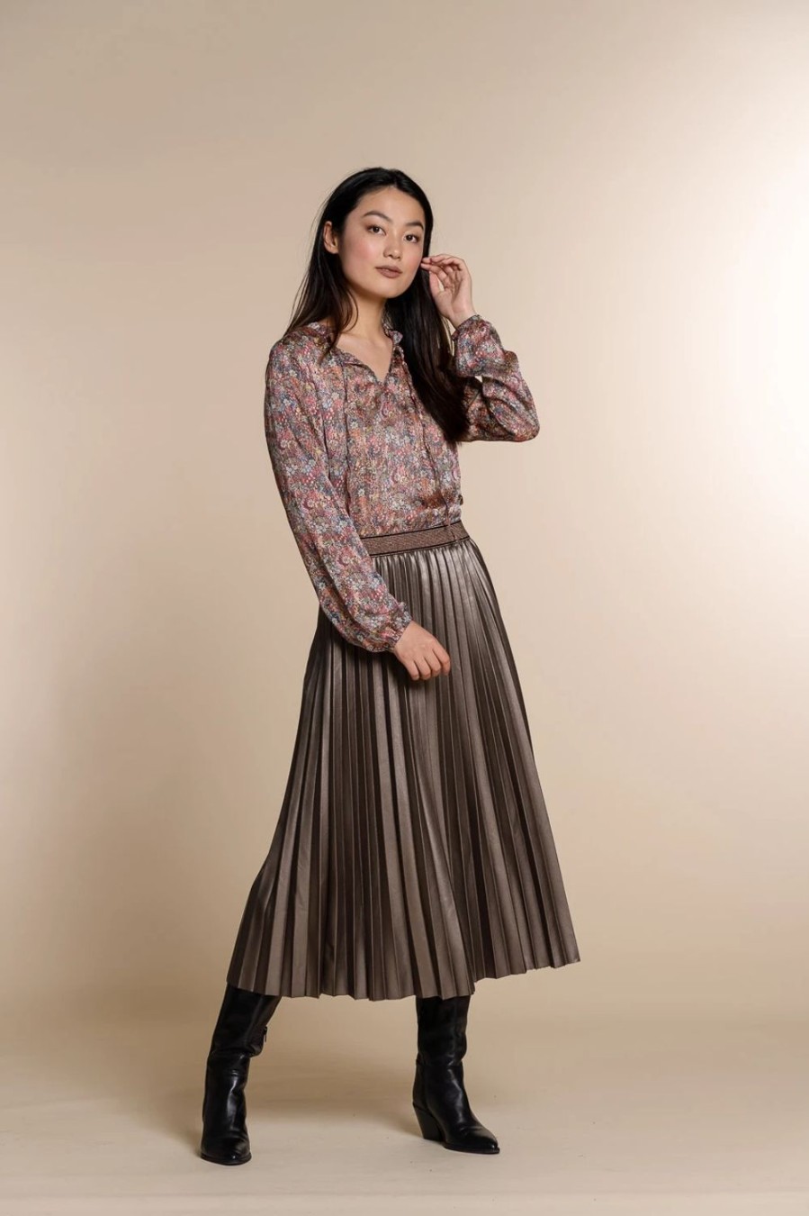 Vrouwen Geisha Fashion | Geisha Midi Pu Plisse Rok Lurex 06804-10 Bronze