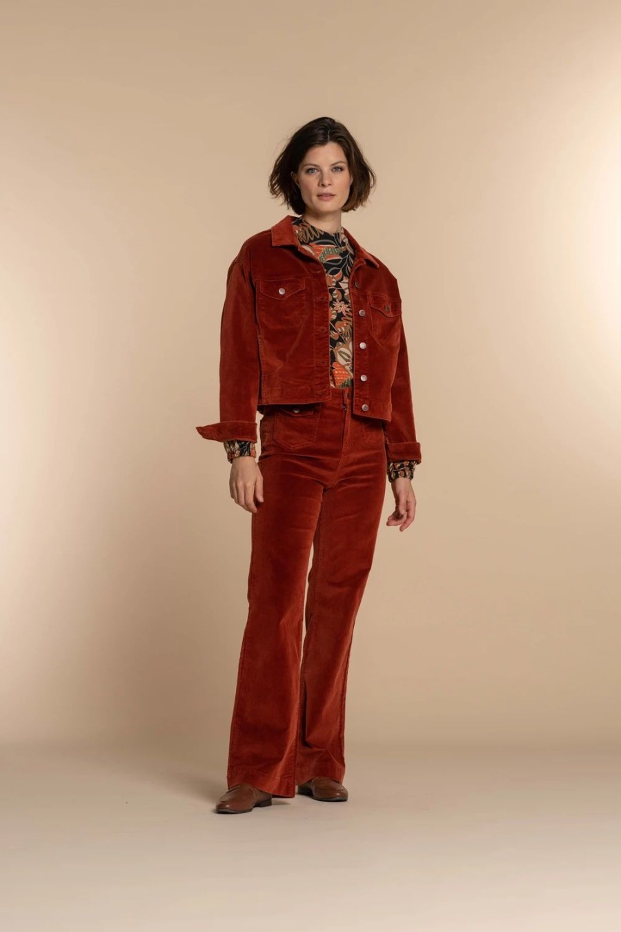 Vrouwen Geisha Fashion | Geisha Dames Corduroy Jas 35512-10 Cognac